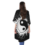 Black And White Yin Yang Sun Print Open Front Beach Cover Up