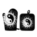 Black And White Yin Yang Sun Print Oven Mitt And Pot Holder Set