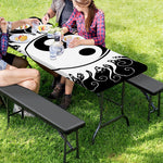 Black And White Yin Yang Sun Print Picnic Table Cover