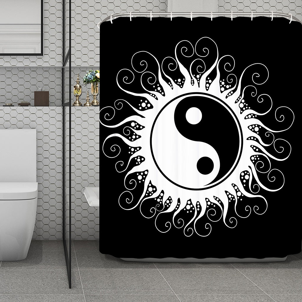 Black And White Yin Yang Sun Print Polyester Shower Curtain