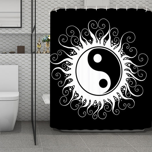 Black And White Yin Yang Sun Print Polyester Shower Curtain
