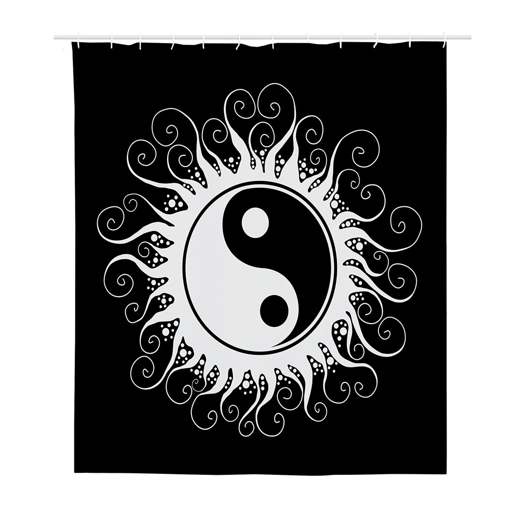 Black And White Yin Yang Sun Print Polyester Shower Curtain
