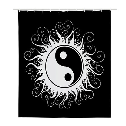 Black And White Yin Yang Sun Print Polyester Shower Curtain