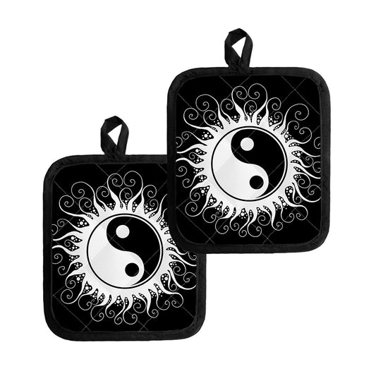 Black And White Yin Yang Sun Print Pot Holders