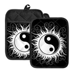 Black And White Yin Yang Sun Print Pot Holders With Pocket