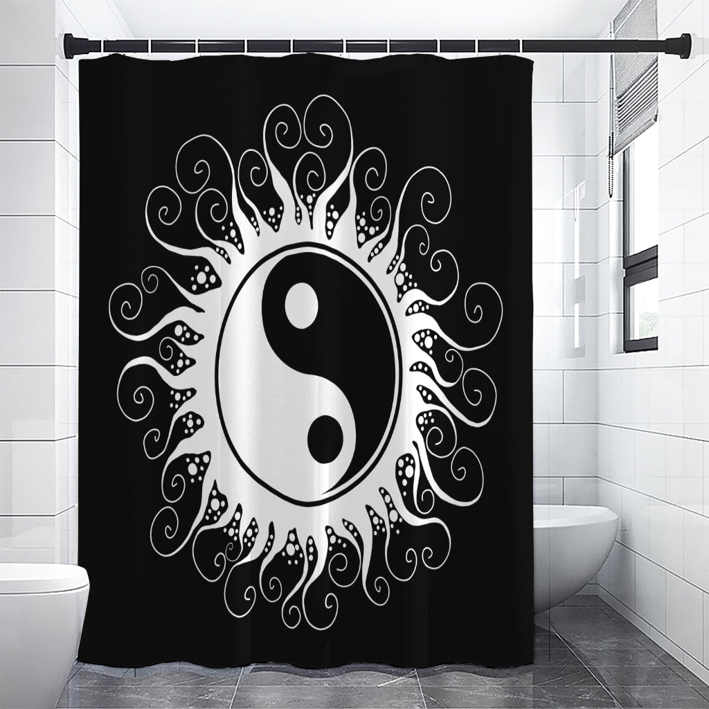 Black And White Yin Yang Sun Print Premium Shower Curtain
