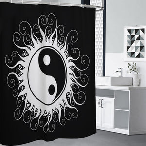 Black And White Yin Yang Sun Print Premium Shower Curtain