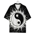 Black And White Yin Yang Sun Print Rayon Hawaiian Shirt
