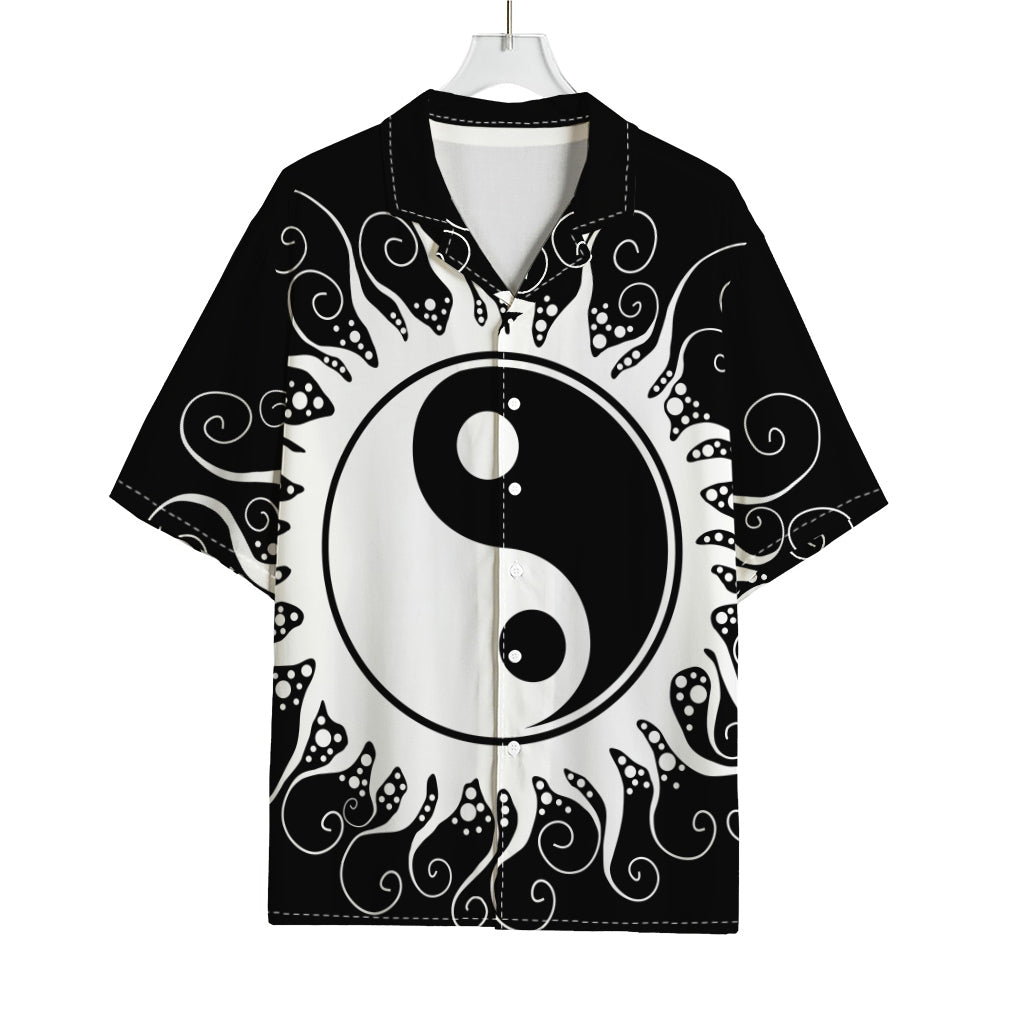 Black And White Yin Yang Sun Print Rayon Hawaiian Shirt