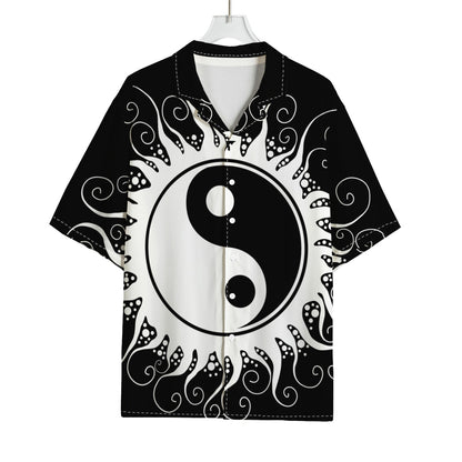 Black And White Yin Yang Sun Print Rayon Hawaiian Shirt