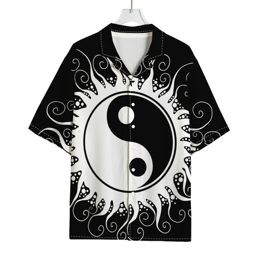 Black And White Yin Yang Sun Print Rayon Hawaiian Shirt