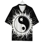 Black And White Yin Yang Sun Print Rayon Hawaiian Shirt