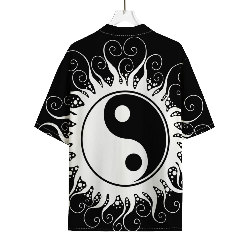 Black And White Yin Yang Sun Print Rayon Hawaiian Shirt