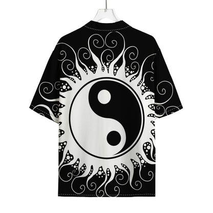 Black And White Yin Yang Sun Print Rayon Hawaiian Shirt