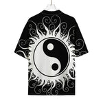 Black And White Yin Yang Sun Print Rayon Hawaiian Shirt