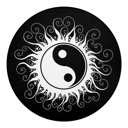 Black And White Yin Yang Sun Print Round Blanket