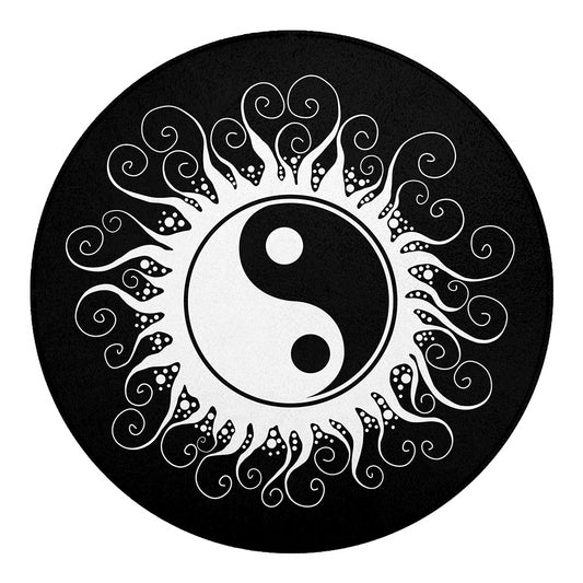Black And White Yin Yang Sun Print Round Blanket