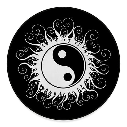Black And White Yin Yang Sun Print Round Floor Mat