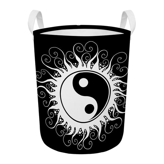 Black And White Yin Yang Sun Print Round Laundry Basket