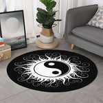 Black And White Yin Yang Sun Print Round Rug
