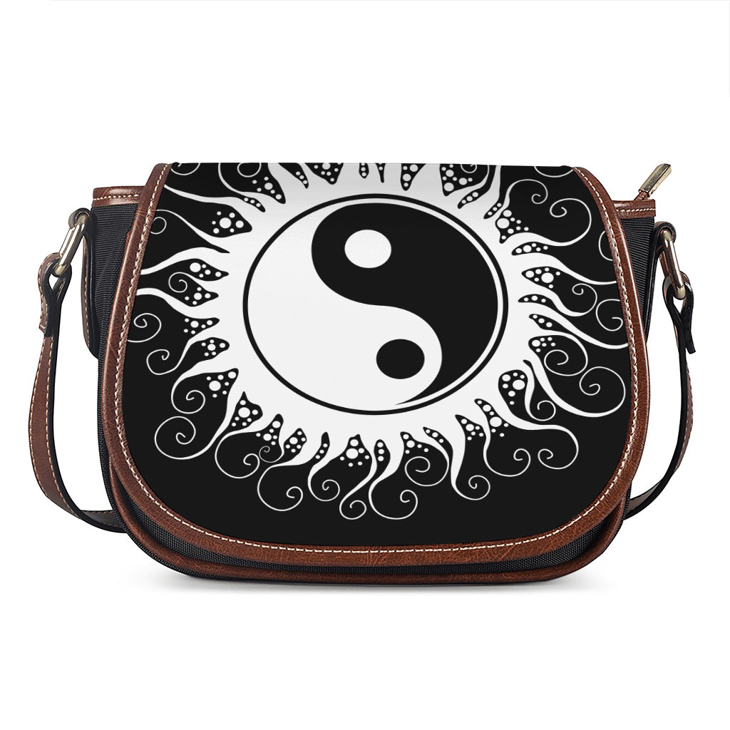 Black And White Yin Yang Sun Print Saddle Bag