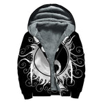 Black And White Yin Yang Sun Print Sherpa Lined Zip Up Hoodie