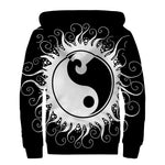Black And White Yin Yang Sun Print Sherpa Lined Zip Up Hoodie