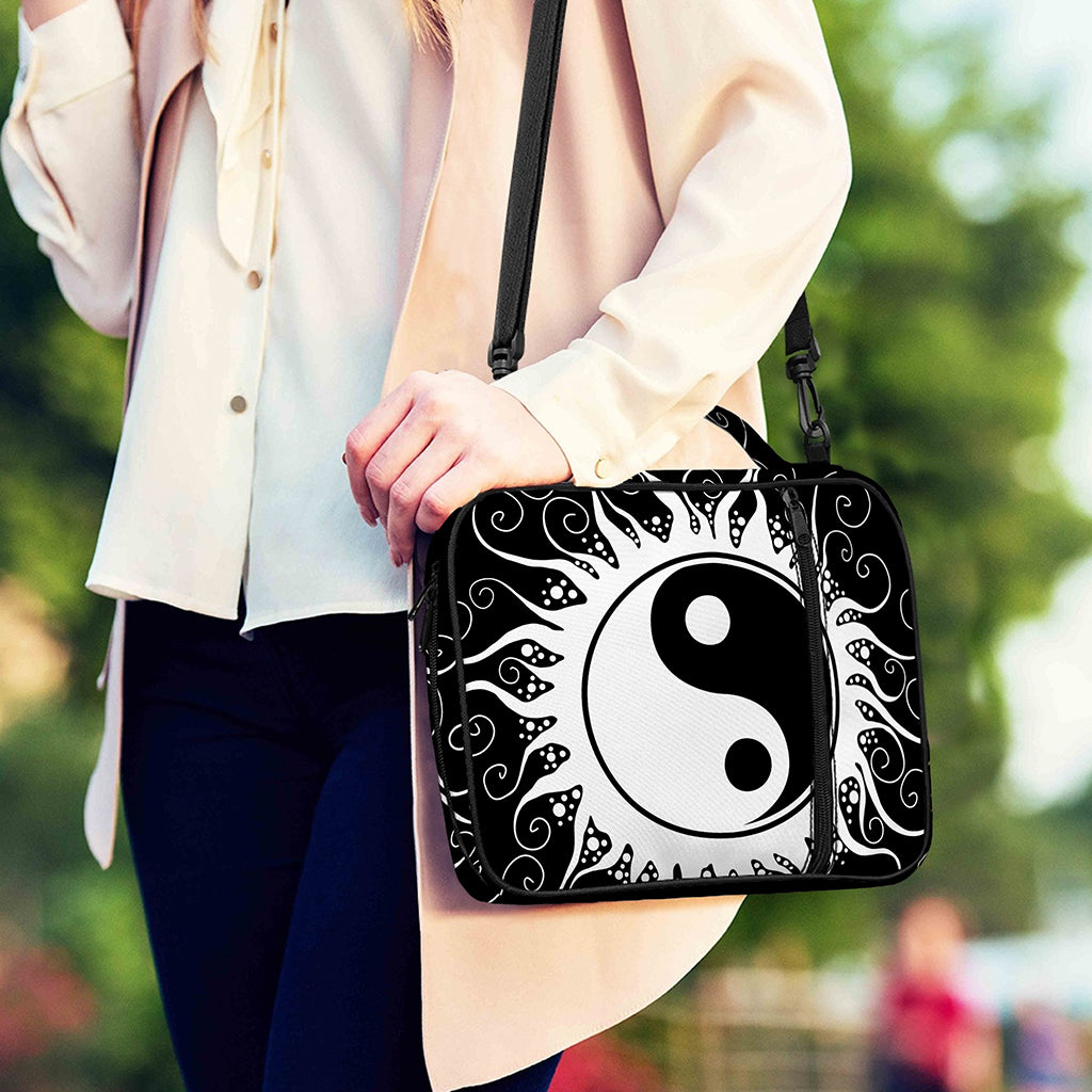 Black And White Yin Yang Sun Print Shoulder Strap Bible Bag