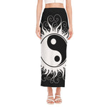 Black And White Yin Yang Sun Print Side Slit Maxi Skirt