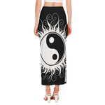 Black And White Yin Yang Sun Print Side Slit Maxi Skirt