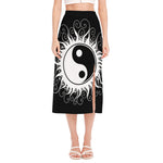Black And White Yin Yang Sun Print Side Slit Midi Skirt