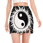 Black And White Yin Yang Sun Print Side Slit Mini Skirt