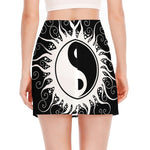 Black And White Yin Yang Sun Print Side Slit Mini Skirt