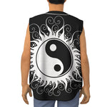 Black And White Yin Yang Sun Print Sleeveless Baseball Jersey