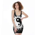 Black And White Yin Yang Sun Print Sleeveless Bodycon Dress