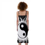 Black And White Yin Yang Sun Print Slim Fit Midi Cami Dress