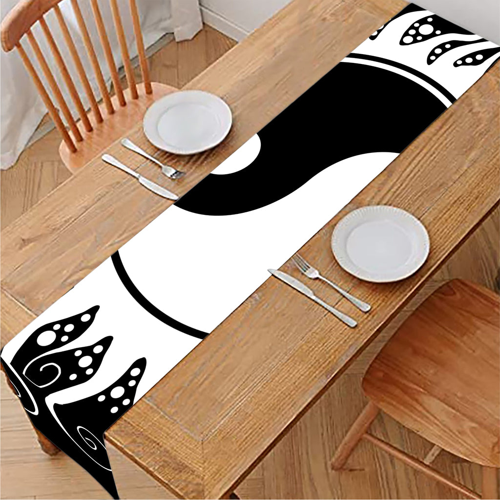 Black And White Yin Yang Sun Print Table Runner