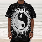 Black And White Yin Yang Sun Print Textured Short Sleeve Shirt