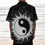 Black And White Yin Yang Sun Print Textured Short Sleeve Shirt