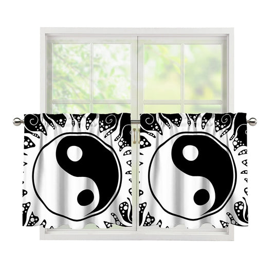 Black And White Yin Yang Sun Print Tier Curtains