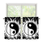 Black And White Yin Yang Sun Print Tier Curtains