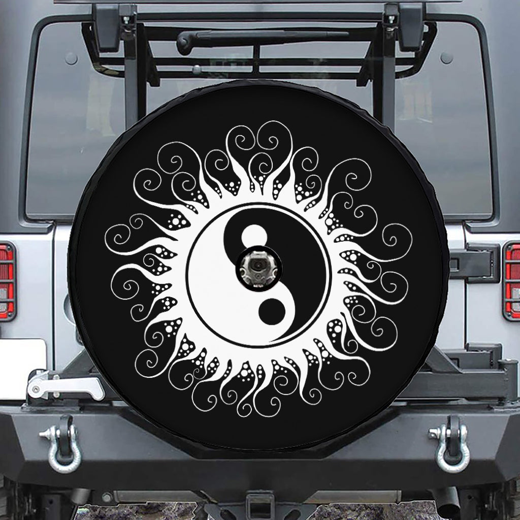 Black And White Yin Yang Sun Print Tire Cover With Camera Hole