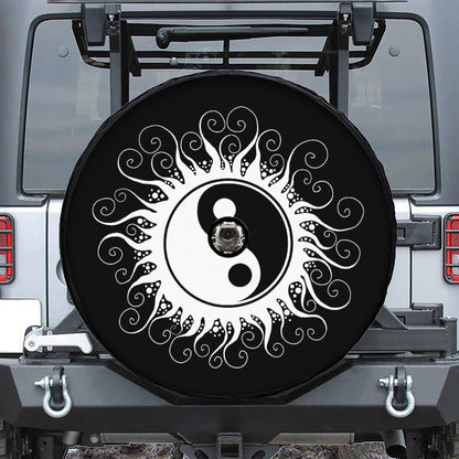 Black And White Yin Yang Sun Print Tire Cover With Camera Hole