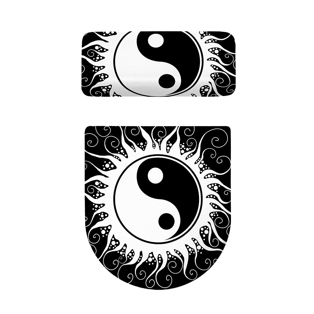 Black And White Yin Yang Sun Print Toilet Lid And Tank Cover Set