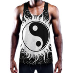 Black And White Yin Yang Sun Print Training Tank Top