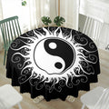 Black And White Yin Yang Sun Print Waterproof Round Tablecloth
