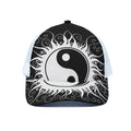 Black And White Yin Yang Sun Print White Mesh Trucker Hat