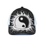 Black And White Yin Yang Sun Print White Mesh Trucker Cap