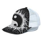 Black And White Yin Yang Sun Print White Mesh Trucker Cap
