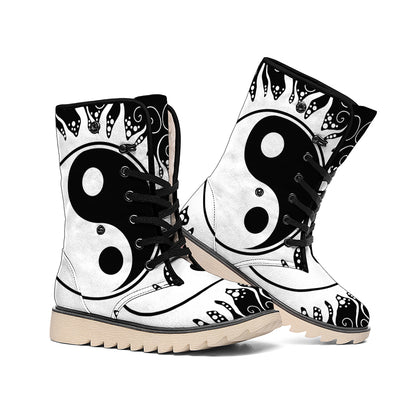 Black And White Yin Yang Sun Print Winter Boots